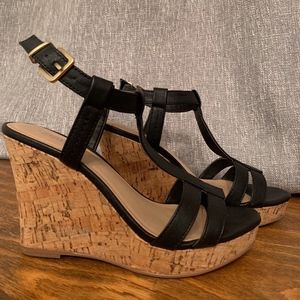 Charles David Black Cork Wedges
